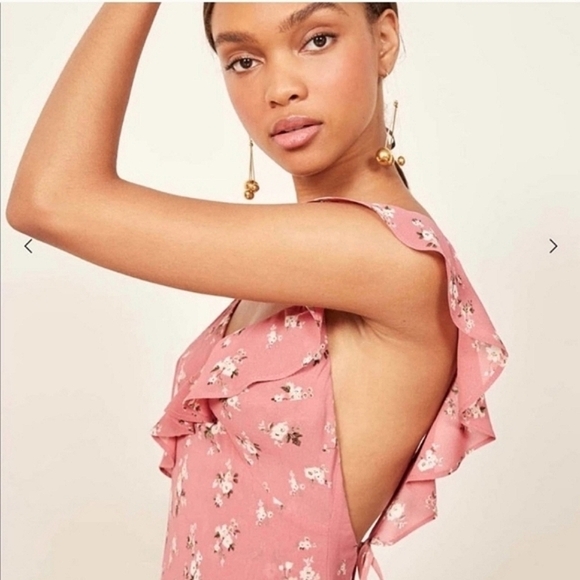 Reformation Trista Ruffle Sleeve Open Back Dress in Marlene NWT - Picture 5 of 13